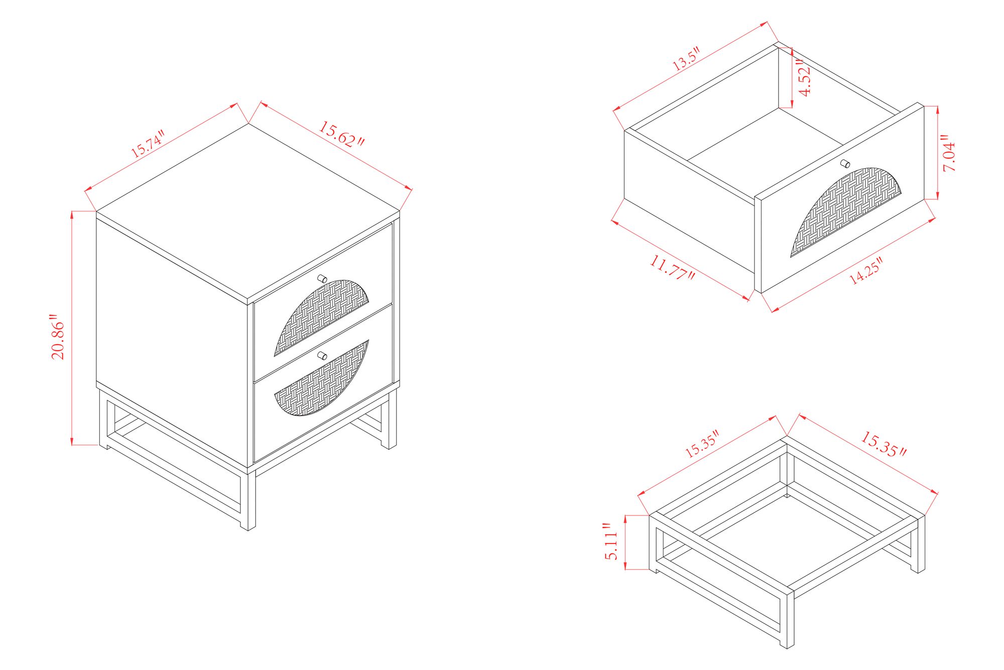 Ardon 15 3/4" Wide Light Brown 2-Drawer Nightstands Set of 2