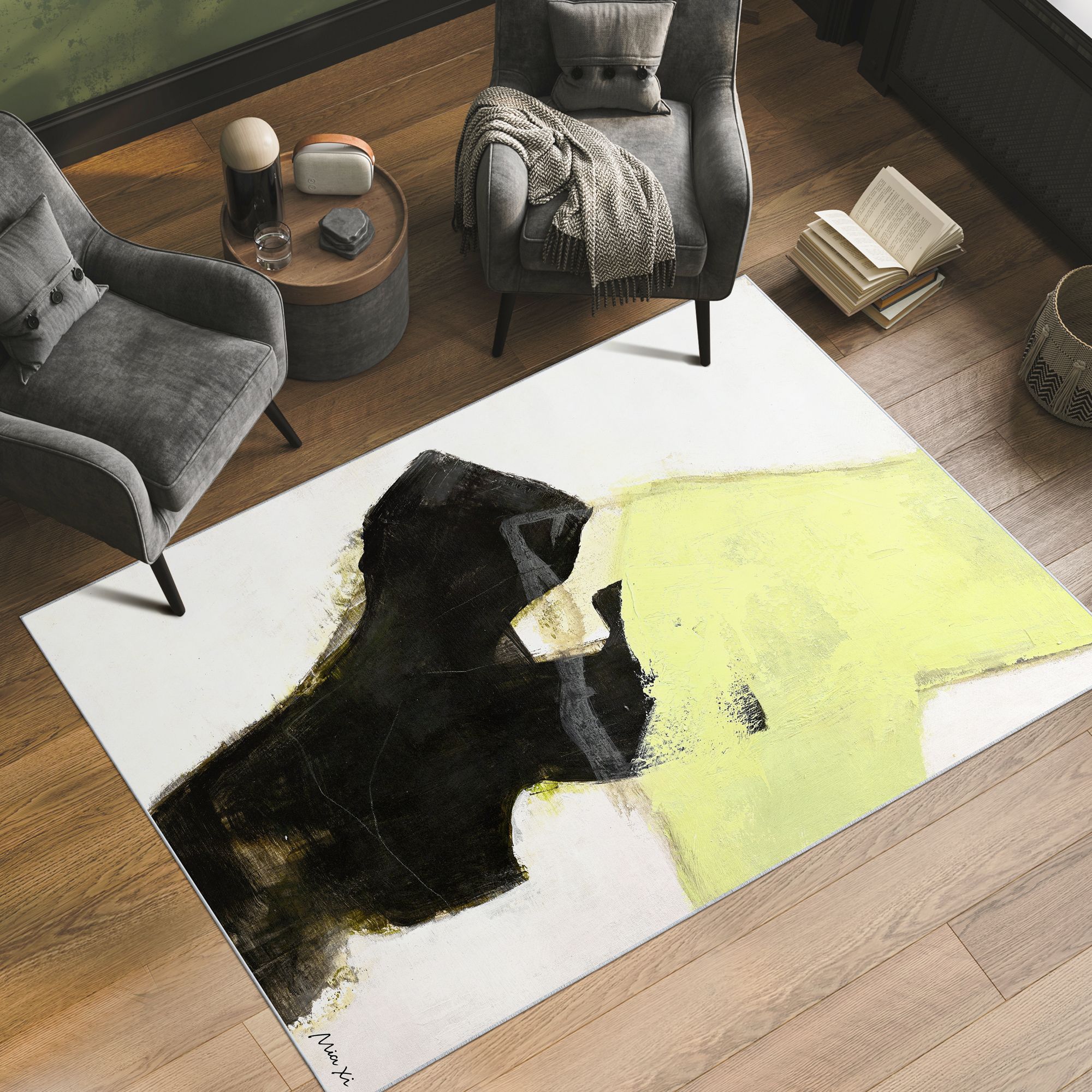 Image 2 Area Washable Abstract Art Area Rug size 5'x8' more views