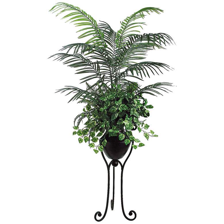 Image 1 Areca Palm 78 inch High Pothos and Ferns arrang in a Metal Stand