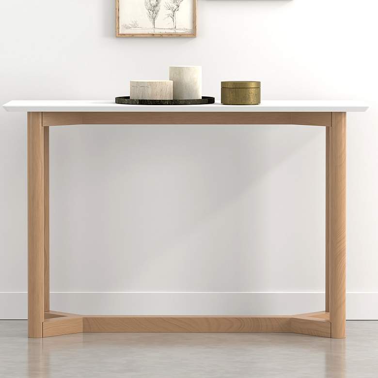 Image 1 Aren 47" Wide Matte White and Natural Wood Console Table