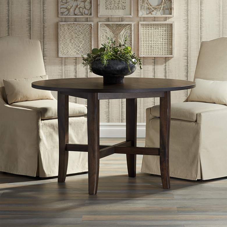 Image 1 Arendal 47" Wide Burnished Dark Oak Wood Round Dining Table