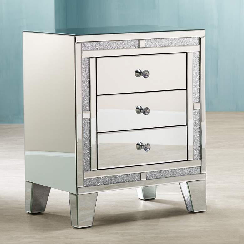 Image 1 Aretha 22" Wide Crystal Beads 3-Drawer Mirrored Side Table