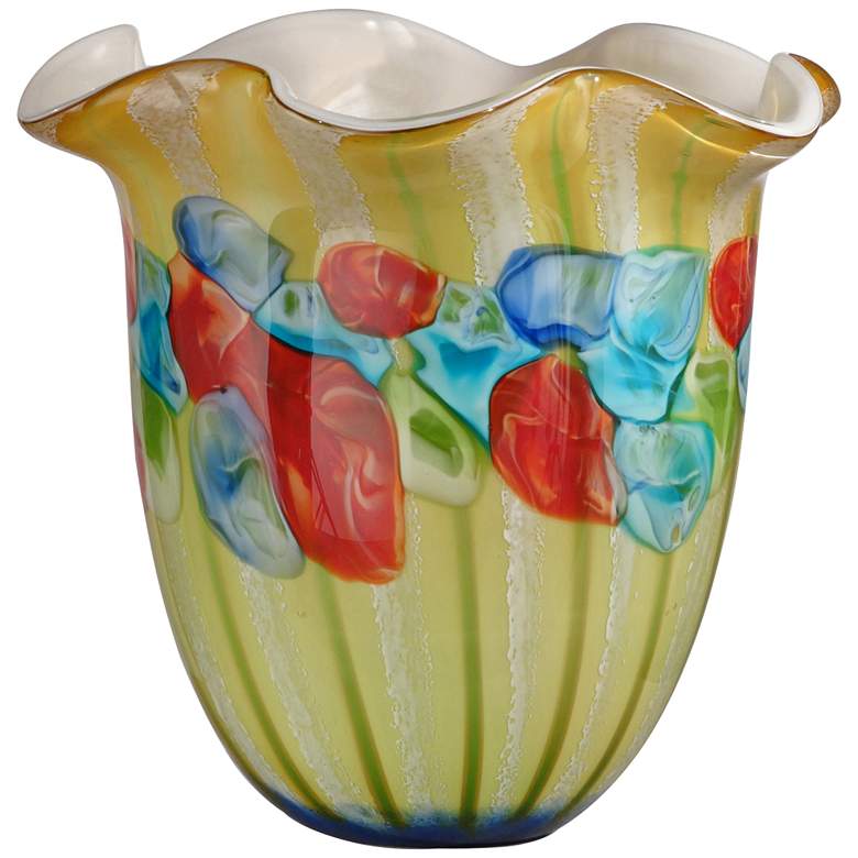 Image 1 Argentina Ruffle 11 3/4" High Yellow Art Glass Vase