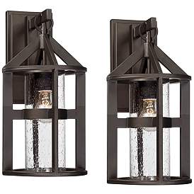 Image1 of Argentine 17" High Glass and Bronze Outdoor Wall Light Set of 2