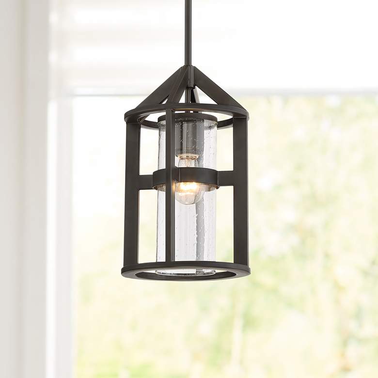 Image 1 Argentine 8 1/2" Wide Bronze and Glass Pendant Light