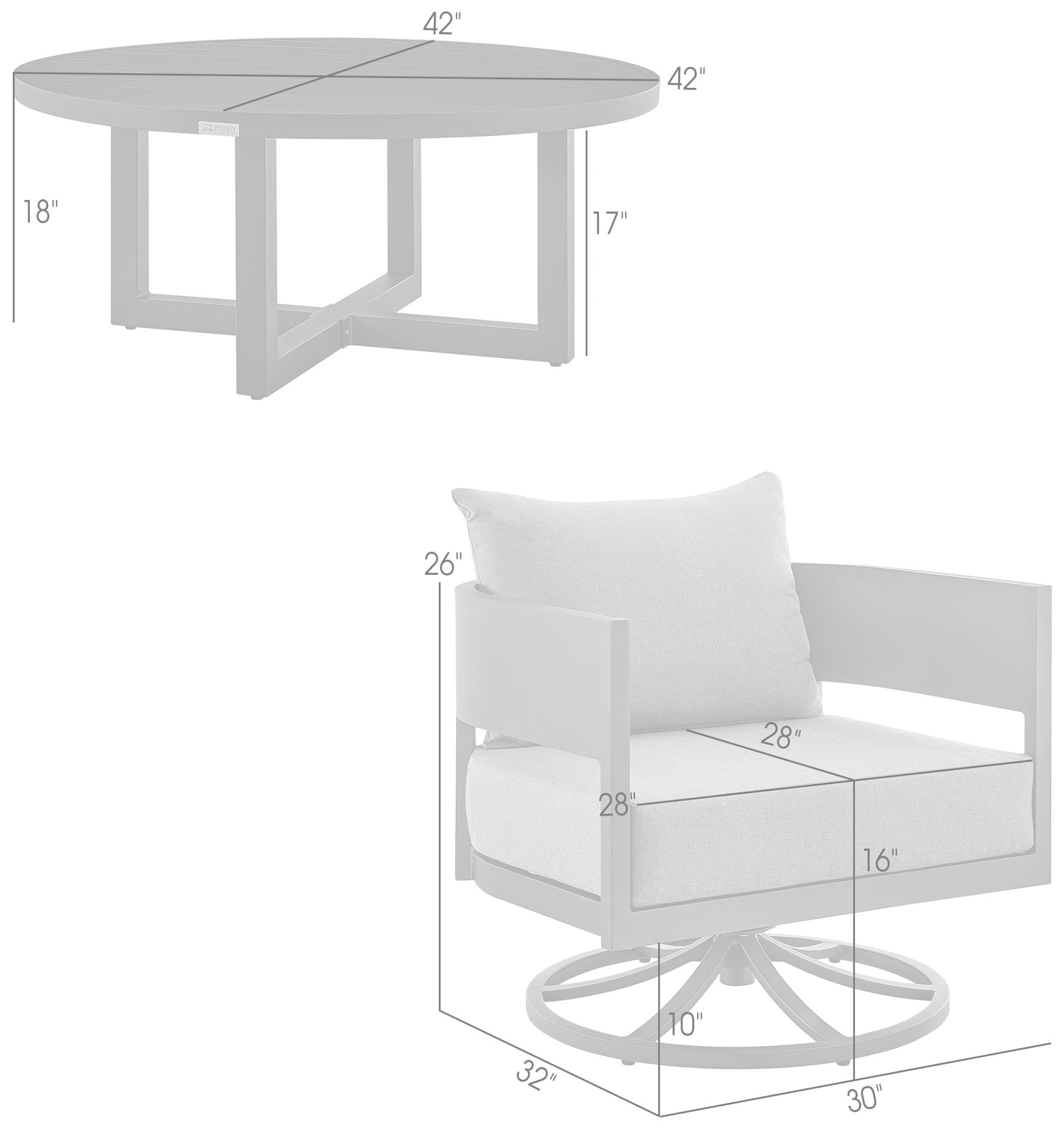 Argiope 3 Piece Patio Outdoor Swivel Seating Set in Dark Grey Aluminum