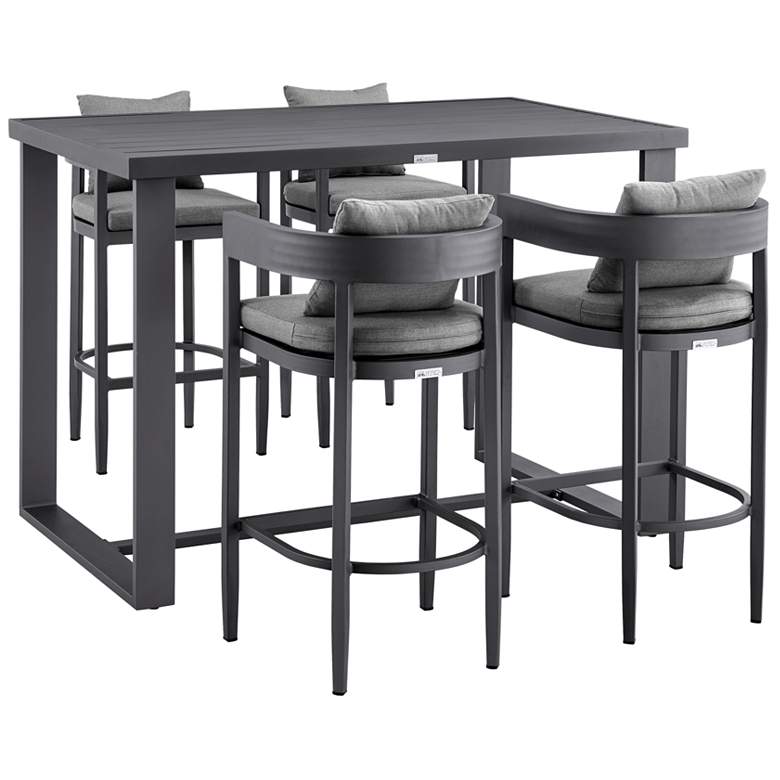 Image 1 Argiope Outdoor 5-Piece Bar Table Set in Aluminum with Grey Cushions