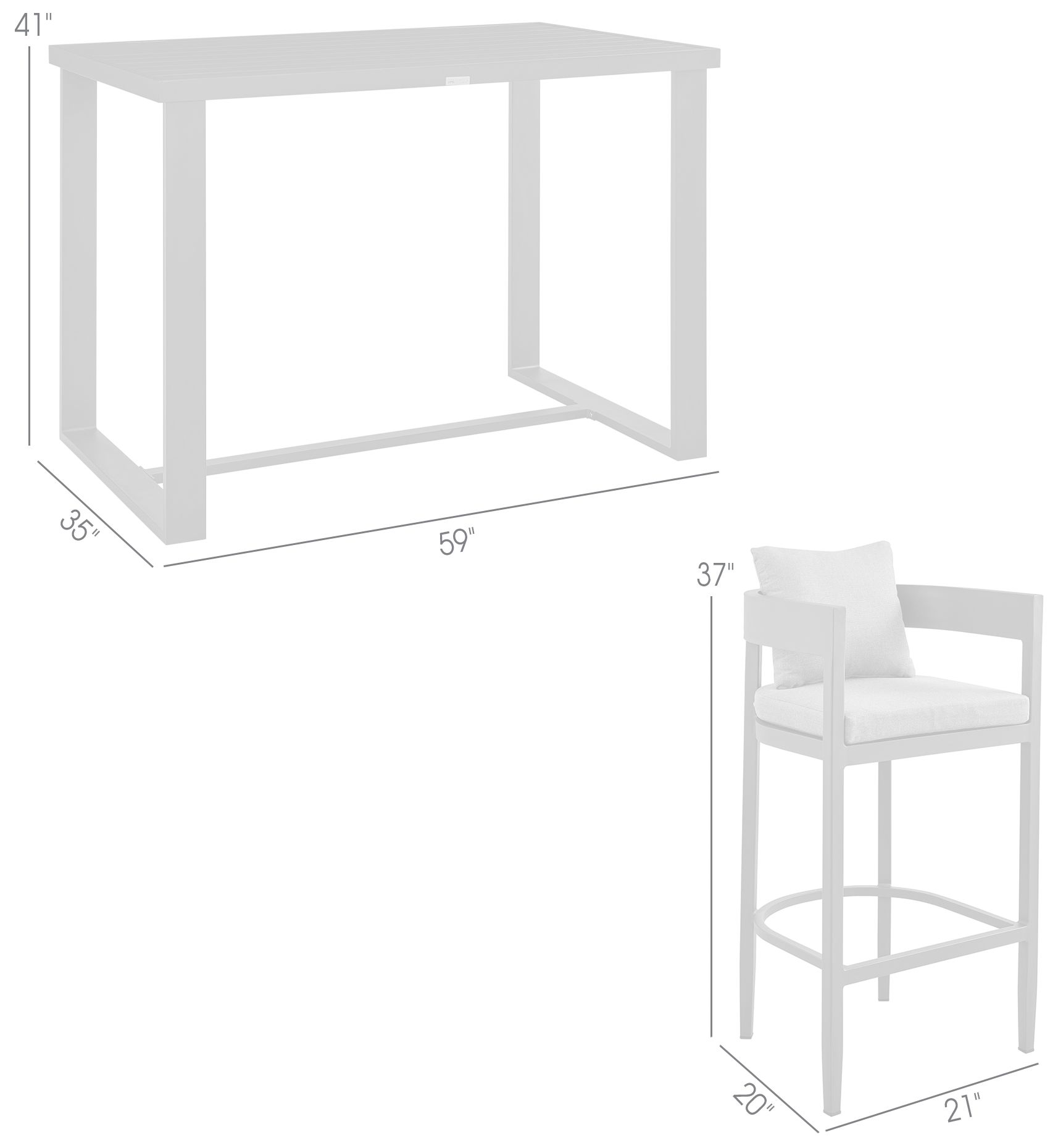 Argiope Outdoor 5-Piece Bar Table Set in Aluminum with Grey Cushions