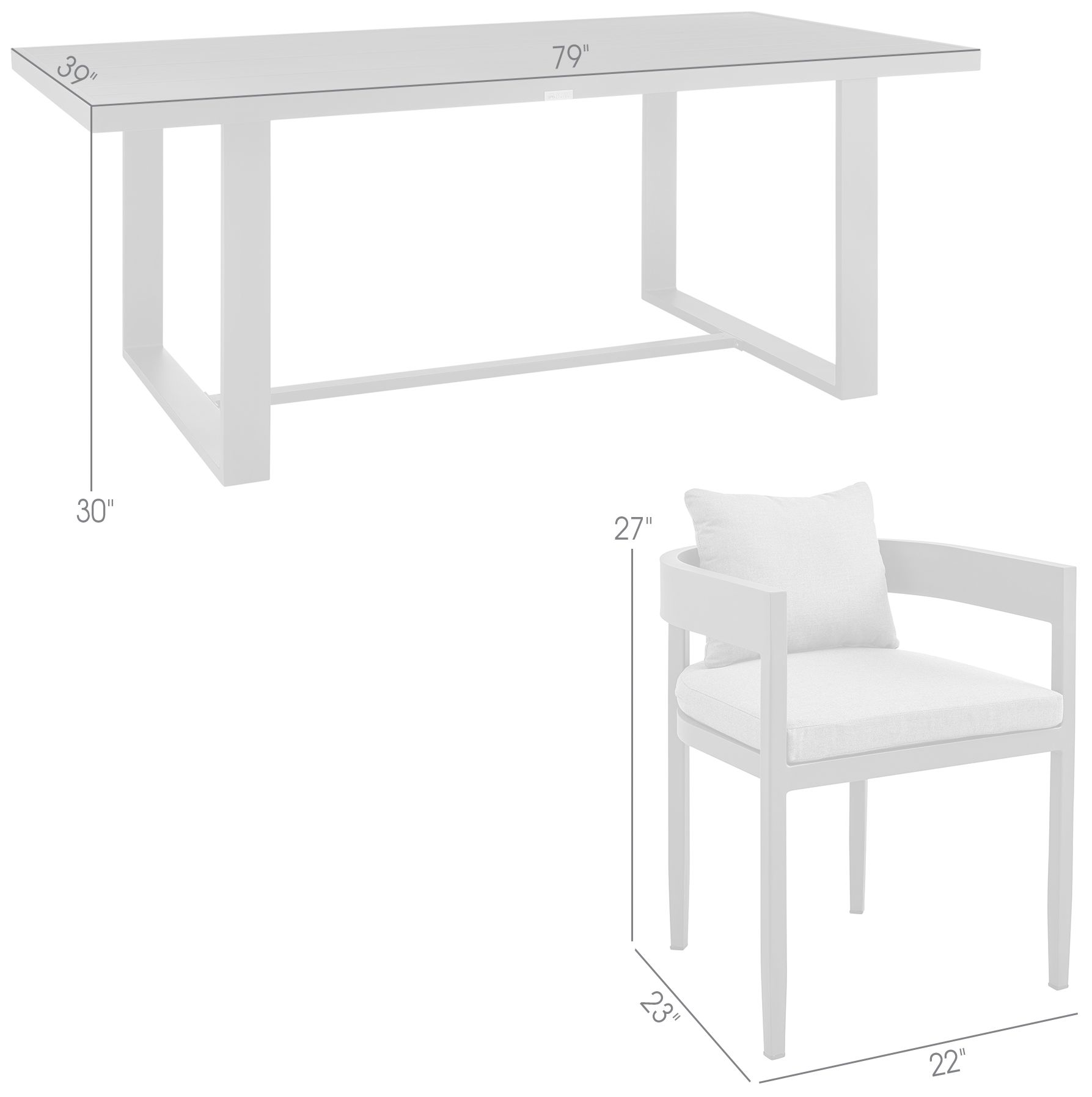 Argiope Outdoor 5-Piece Dining Table Set in Aluminum with Grey Cushions