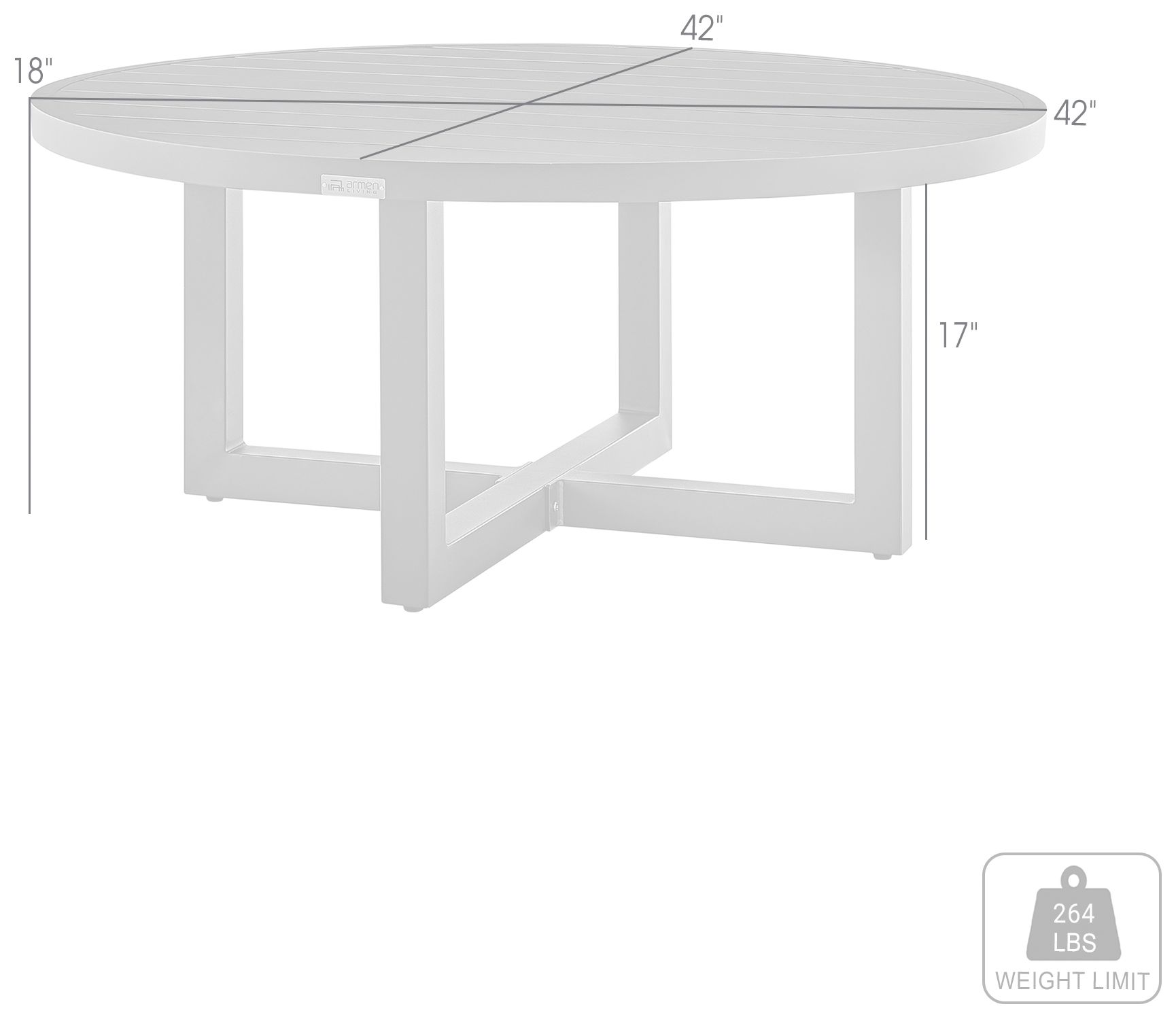 Argiope Outdoor Patio Round Coffee Table in Grey Aluminum