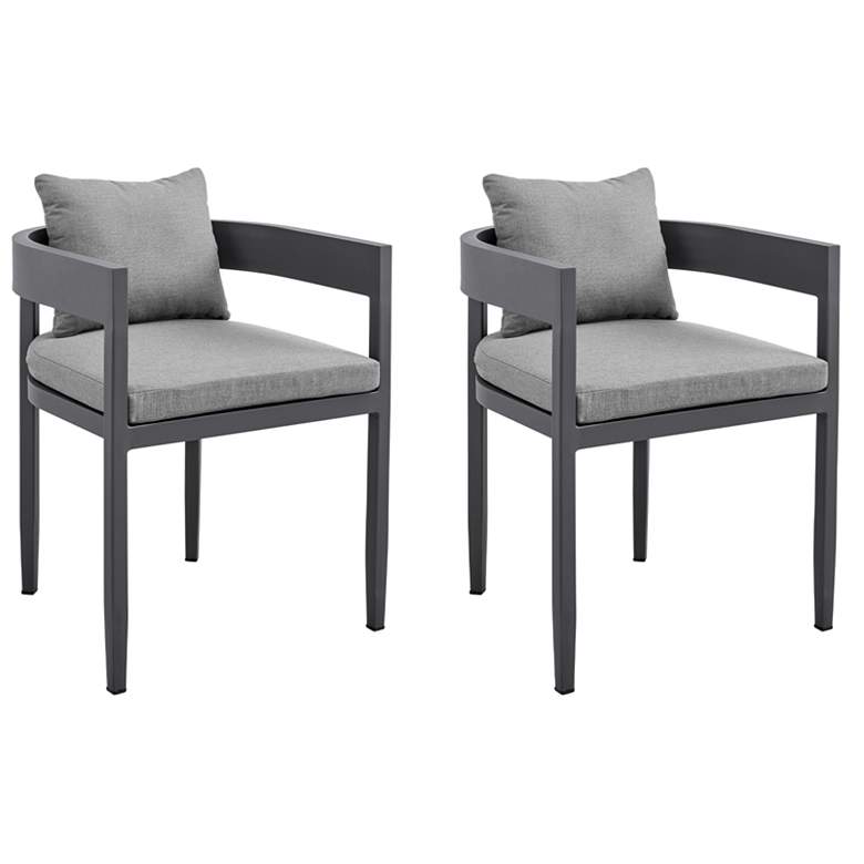 Image 1 Argiope Set of 2 Outdoor Patio Dining Chairs in Aluminum with Grey Cushions
