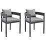 Argiope Set of 2 Outdoor Patio Dining Chairs in Aluminum with Grey Cushions