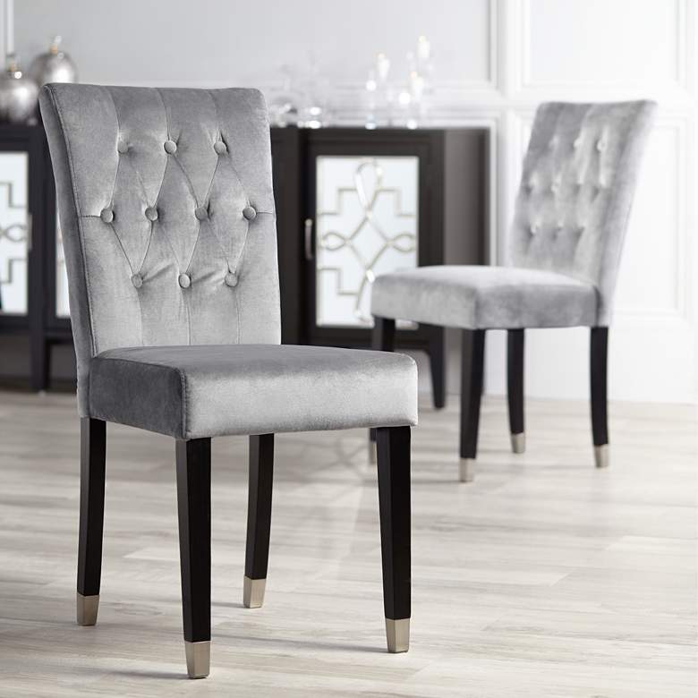 Image 1 Argyle Gray Tufted Armless Dining Chairs Set of 2