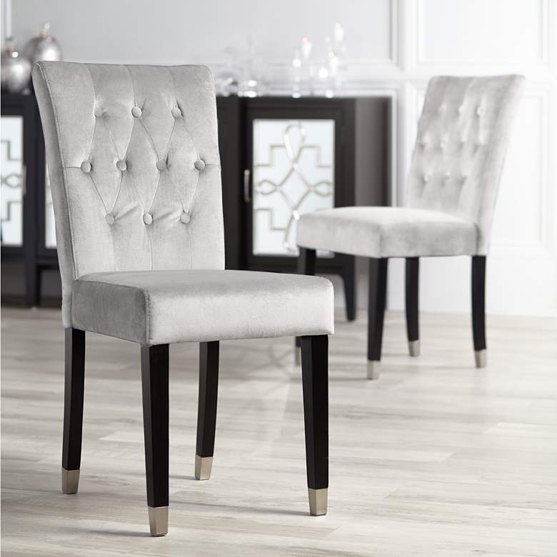 Image 1 Argyle Light Gray Tufted Armless Dining Chairs Set of 2