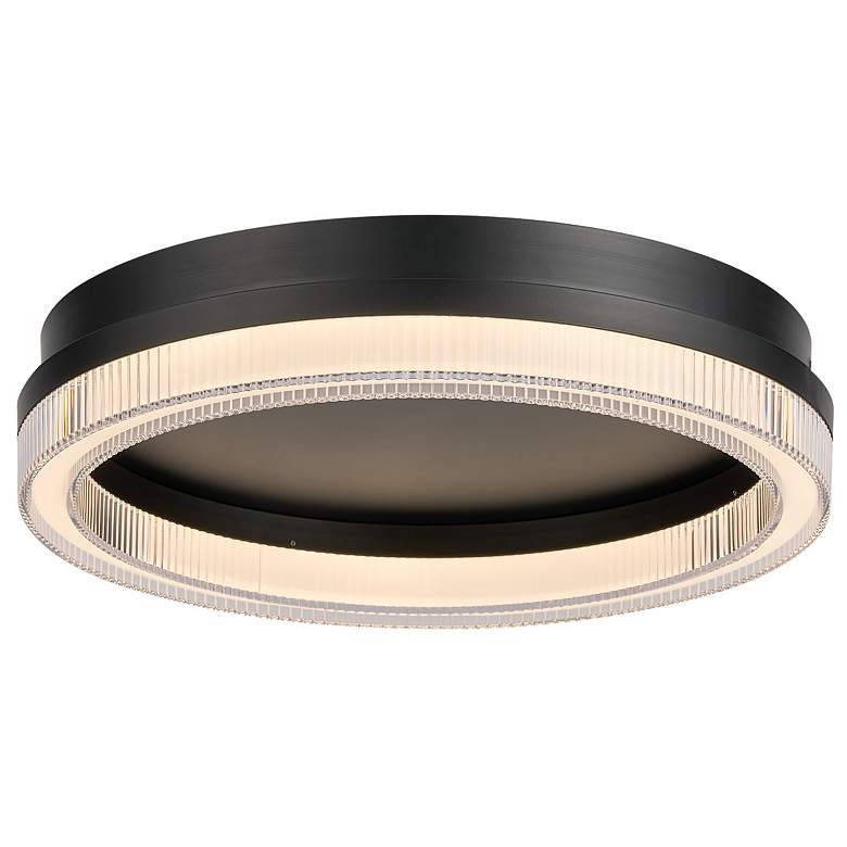 Image 1 Ari 15.8" Wide Black Flush Mount w/ Ribbed Clear Shade