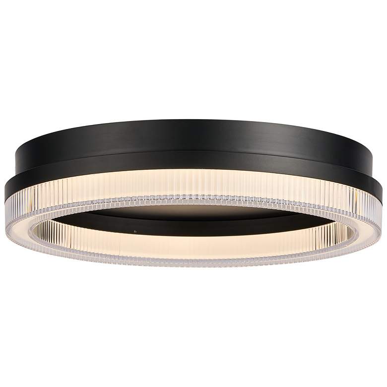 Image 2 Ari 15.8" Wide Black Flush Mount w/ Ribbed Clear Shade more views