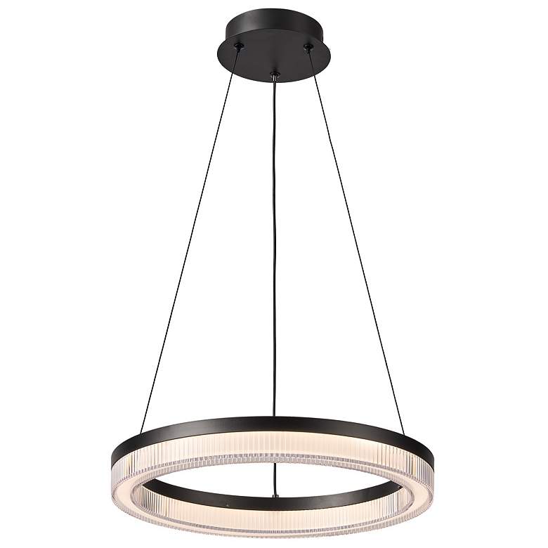 Image 1 Ari 15.8" Wide Black Pendant w/ Ribbed Clear Shade