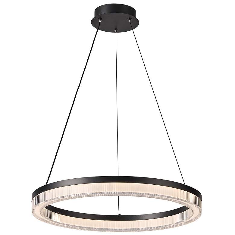 Image 1 Ari 19.7" Wide Black Pendant w/ Ribbed Clear Shade