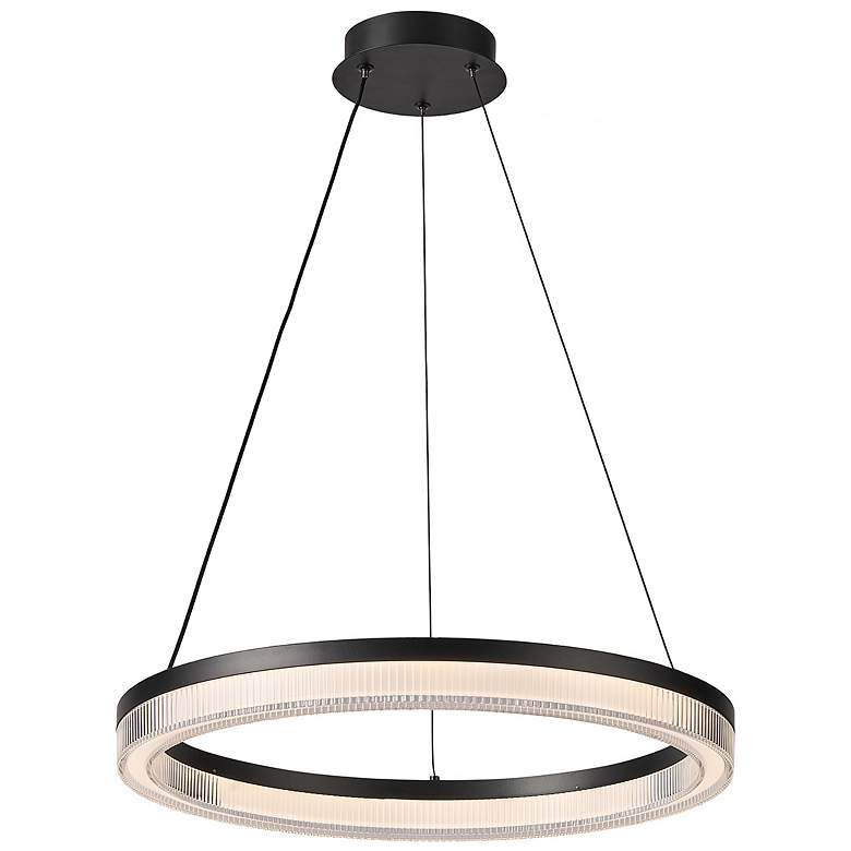 Image 1 Ari 24" Wide Black Pendant w/ Ribbed Clear Shade