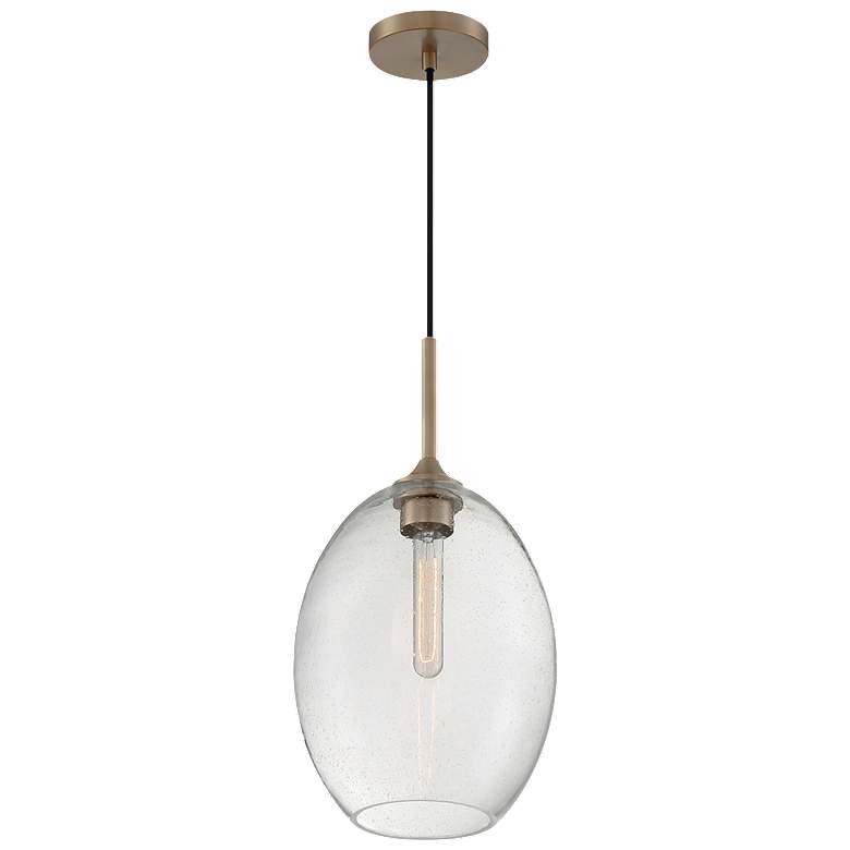 Image 1 Aria; 1 Light; Medium Pendant; Burnished Brass Finish w/ Clear Seeded Glass
