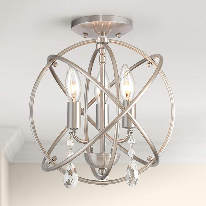 Image 1 Aria 12" Wide Brushed Nickel 3-Light Open Orb Ceiling Light