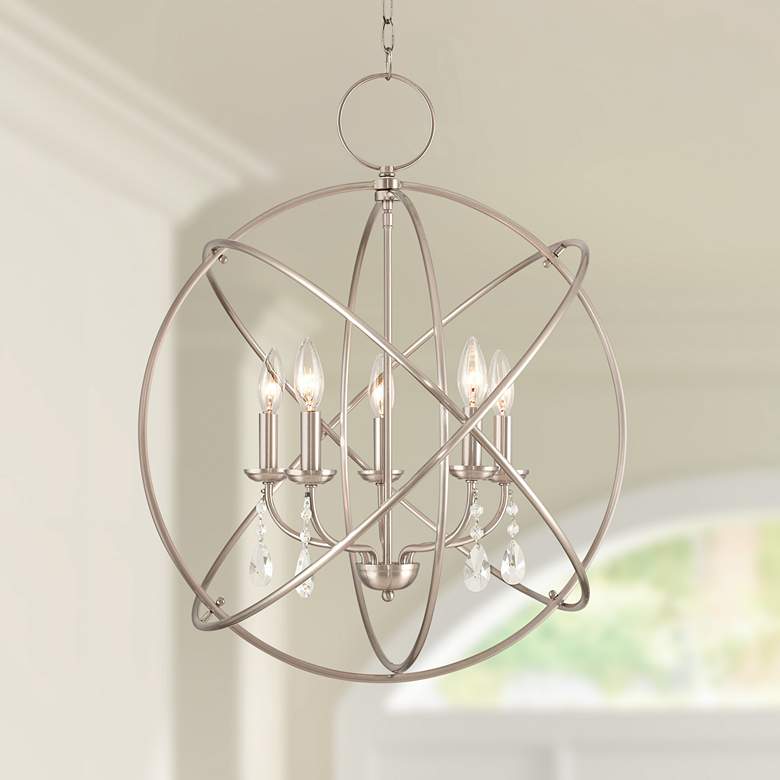 Image 1 Aria 22 inch Wide Brushed Nickel 5-Light Chandelier