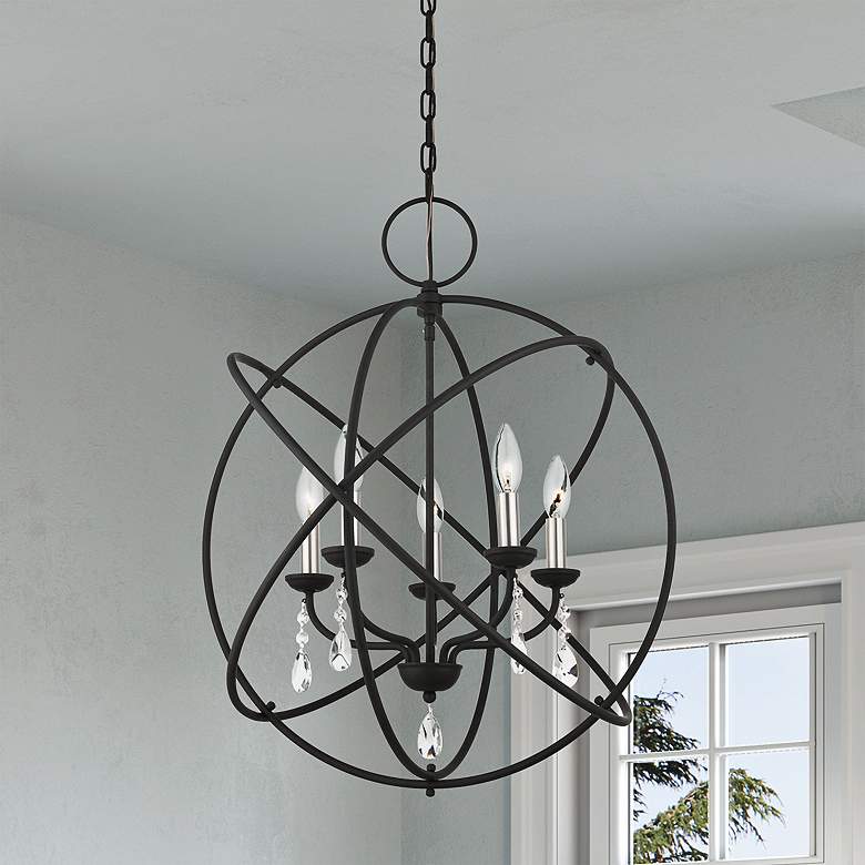 Image 1 Aria 23 1/2" Wide Black and Satin Nickel 5-Light Chandelier