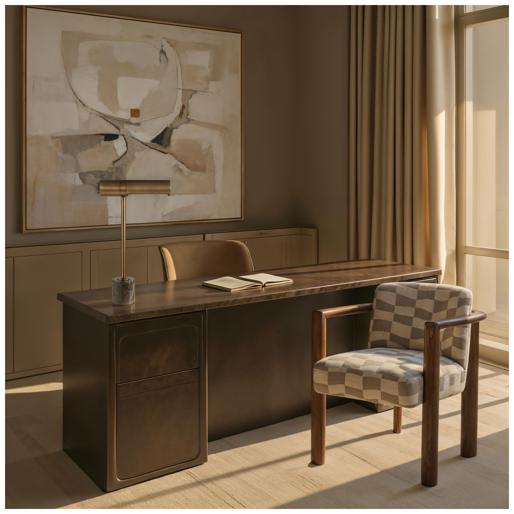 Image 2 Aria 25" Tall Brown Emperador Marble Table Lamp with Tapered Linen Shade more views