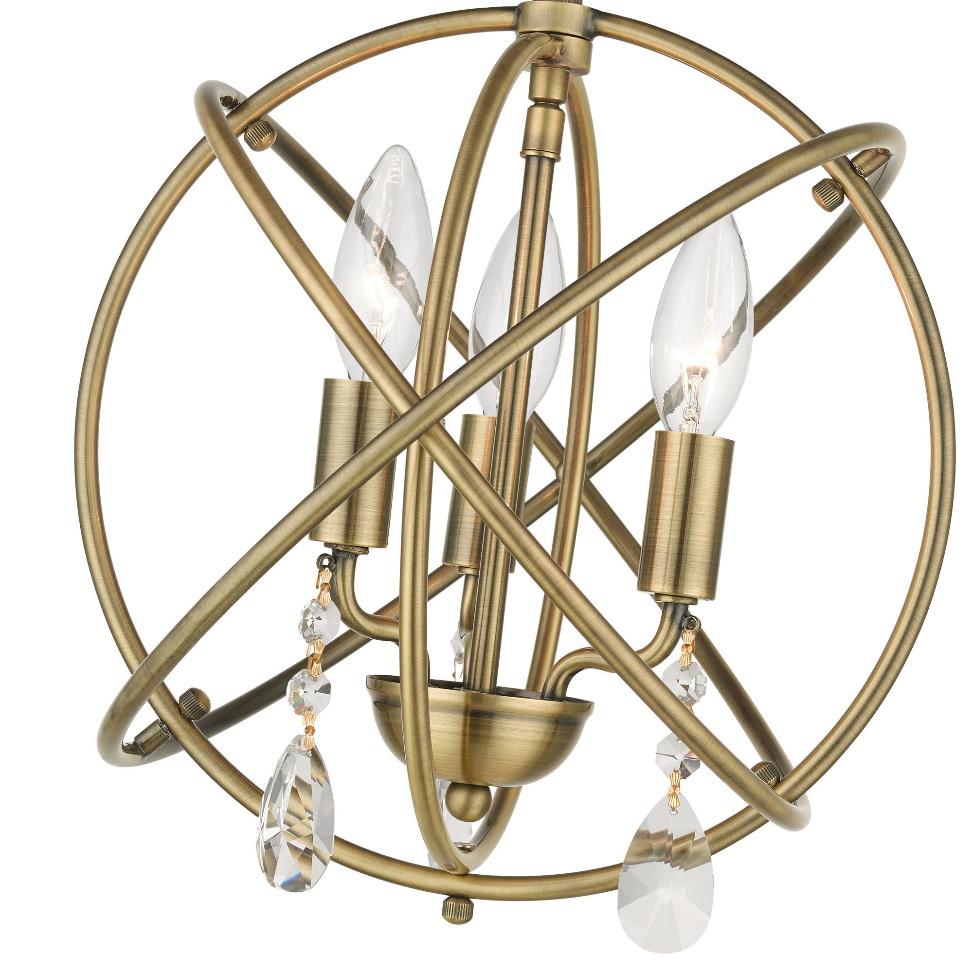 Aria 3 Light Antique Brass Convertible Chandelier/Semi Flush
