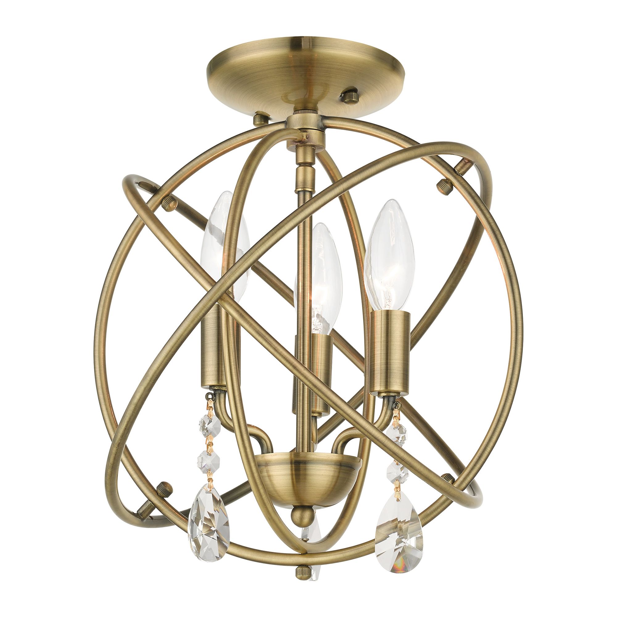 Aria 3 Light Antique Brass Convertible Chandelier/Semi Flush