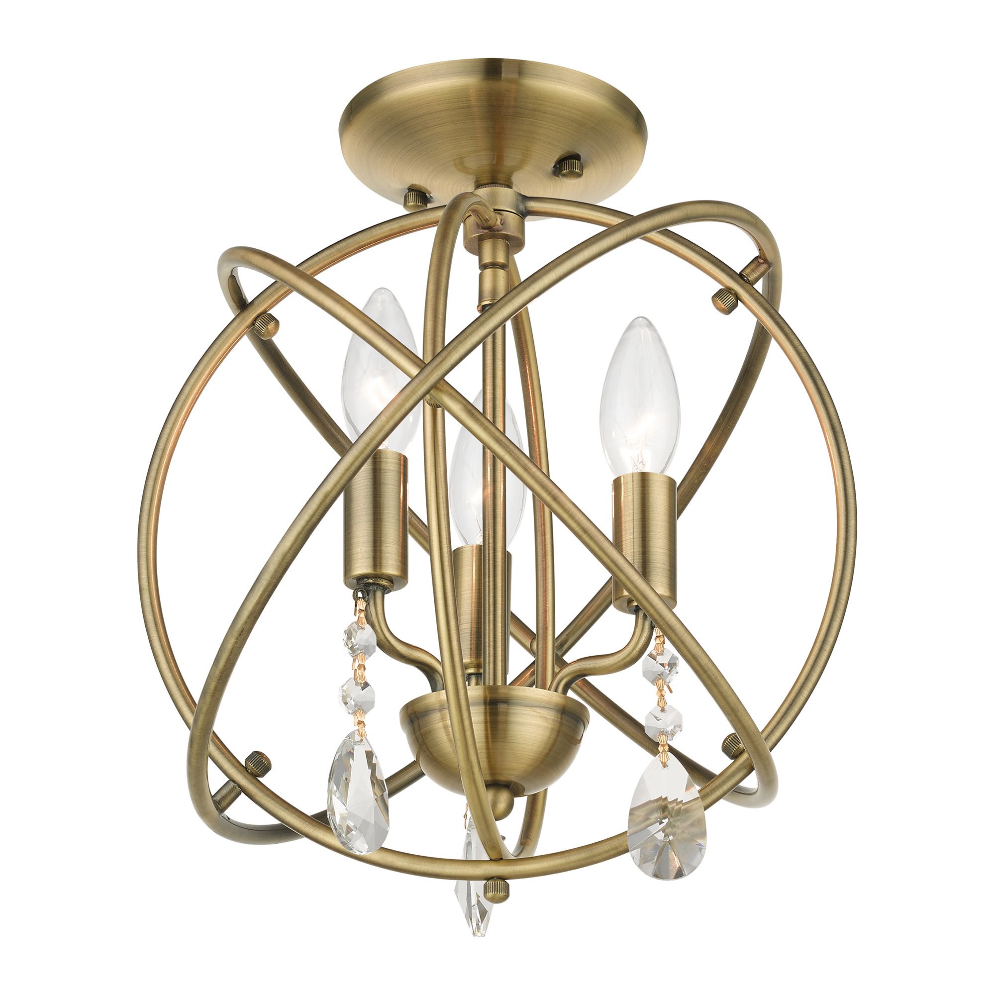 Aria 3 Light Antique Brass Convertible Chandelier/Semi Flush