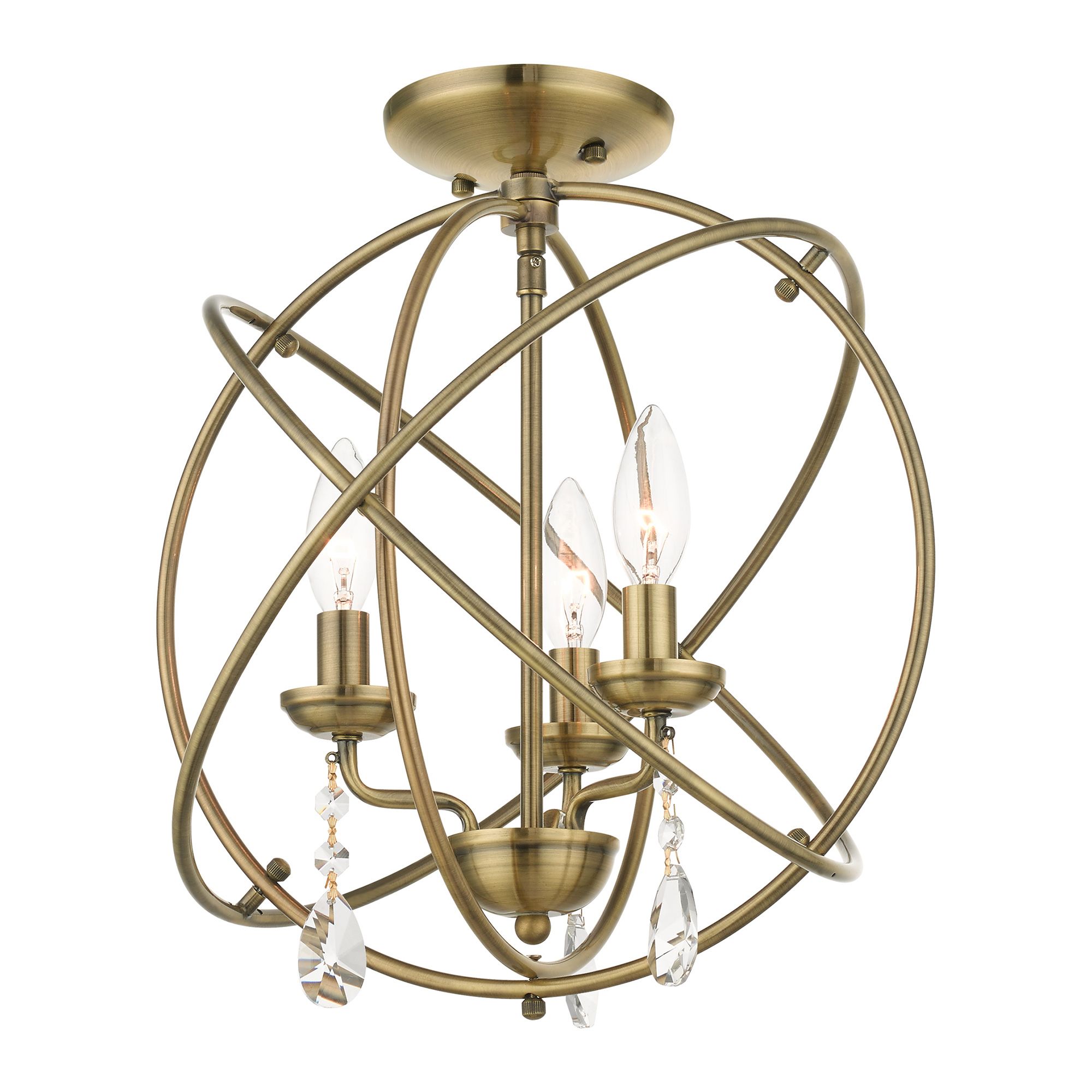 Aria 3 Light Antique Brass Convertible Chandelier/Semi Flush