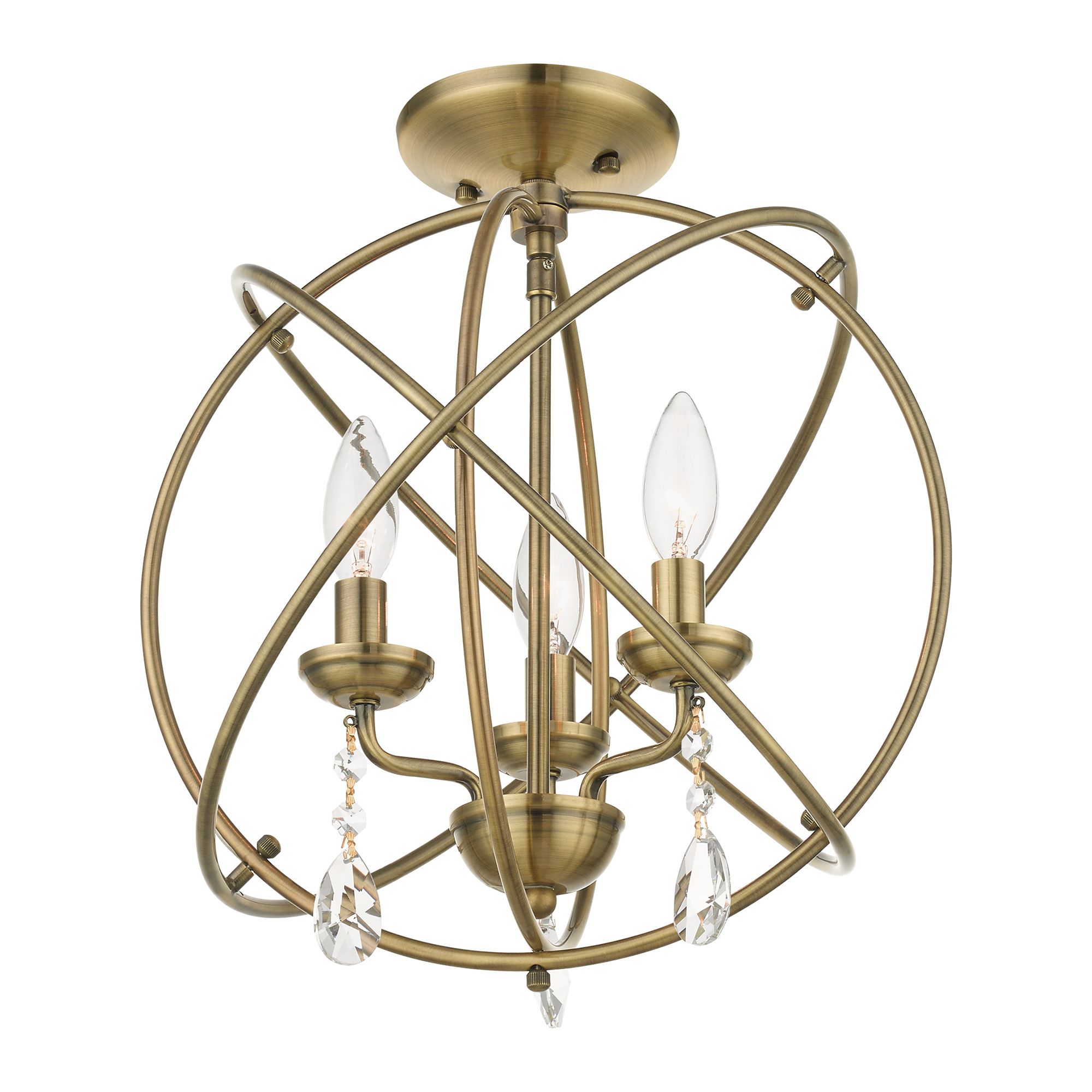 Aria 3 Light Antique Brass Convertible Chandelier/Semi Flush