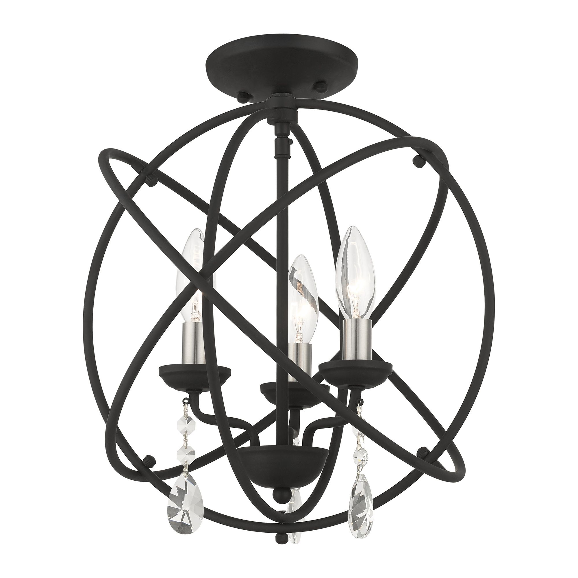 Aria 3 Light Black Convertible Chandelier/Semi Flush