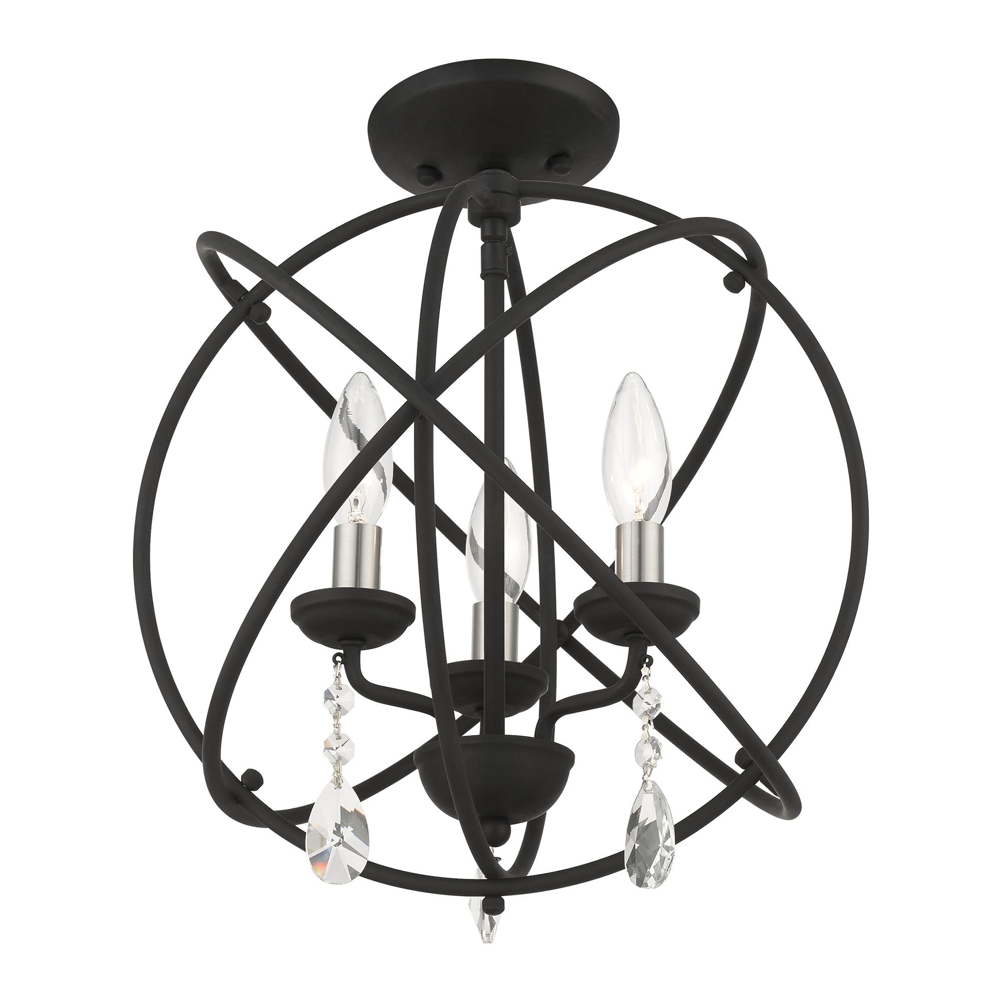 Aria 3 Light Black Convertible Chandelier/Semi Flush