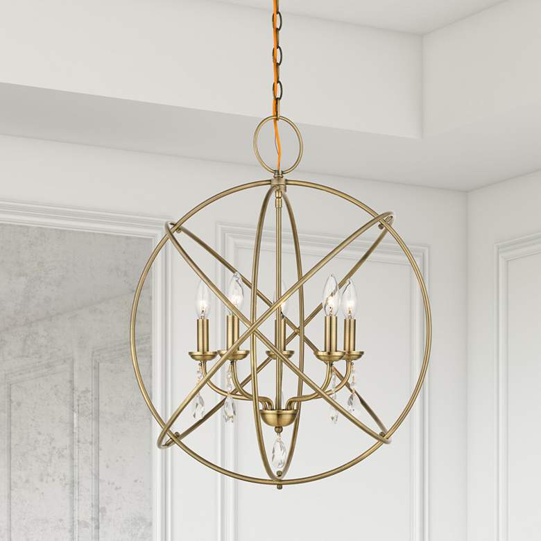 Image 1 Aria 5 Light Antique Brass Chandelier