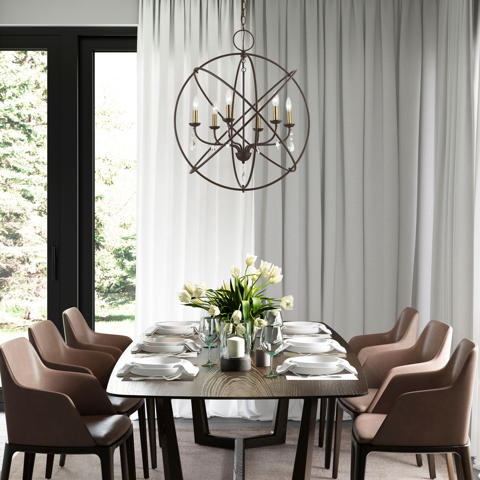 Aria 6 Light Bronze Globe Pendant Chandelier