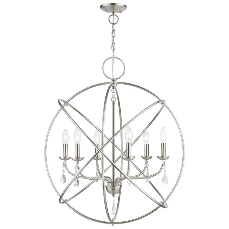 Image 1 Aria 6 Light Brushed Nickel Globe Pendant Chandelier