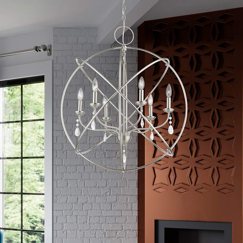 Image 1 Aria 6 Light Brushed Nickel Globe Pendant Chandelier