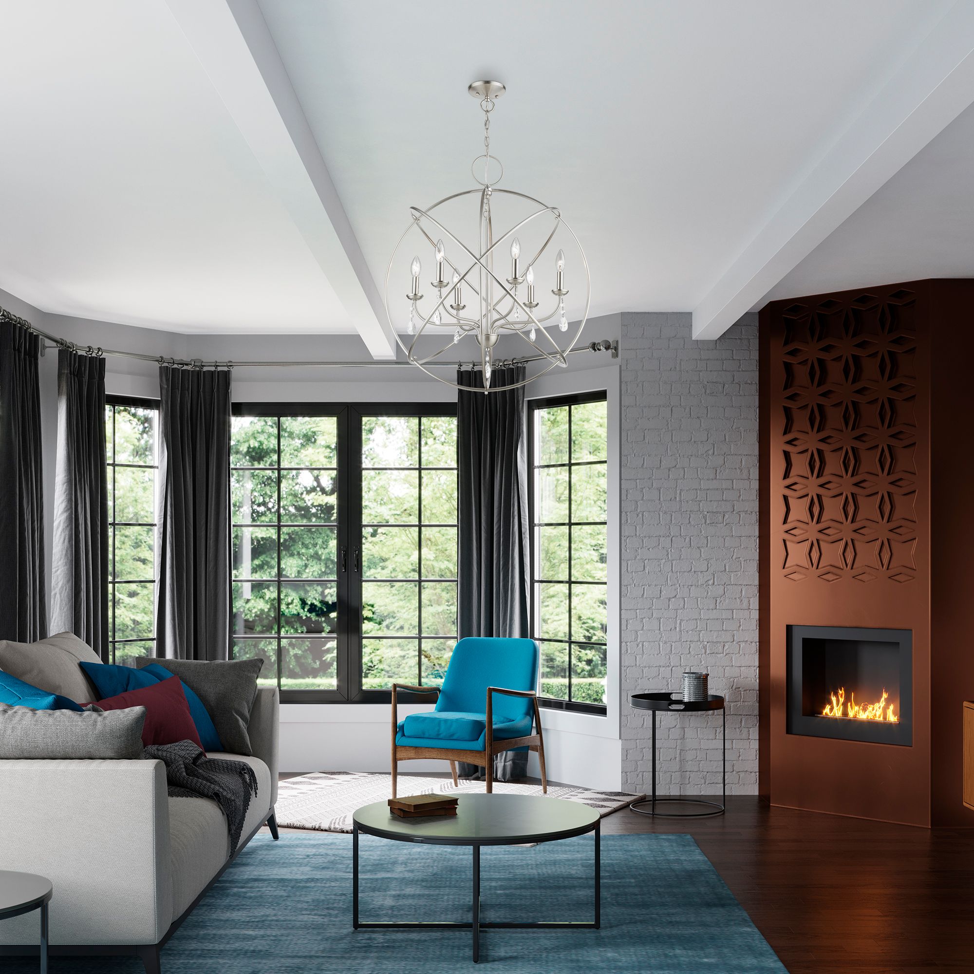 Aria 6 Light Brushed Nickel Globe Pendant Chandelier