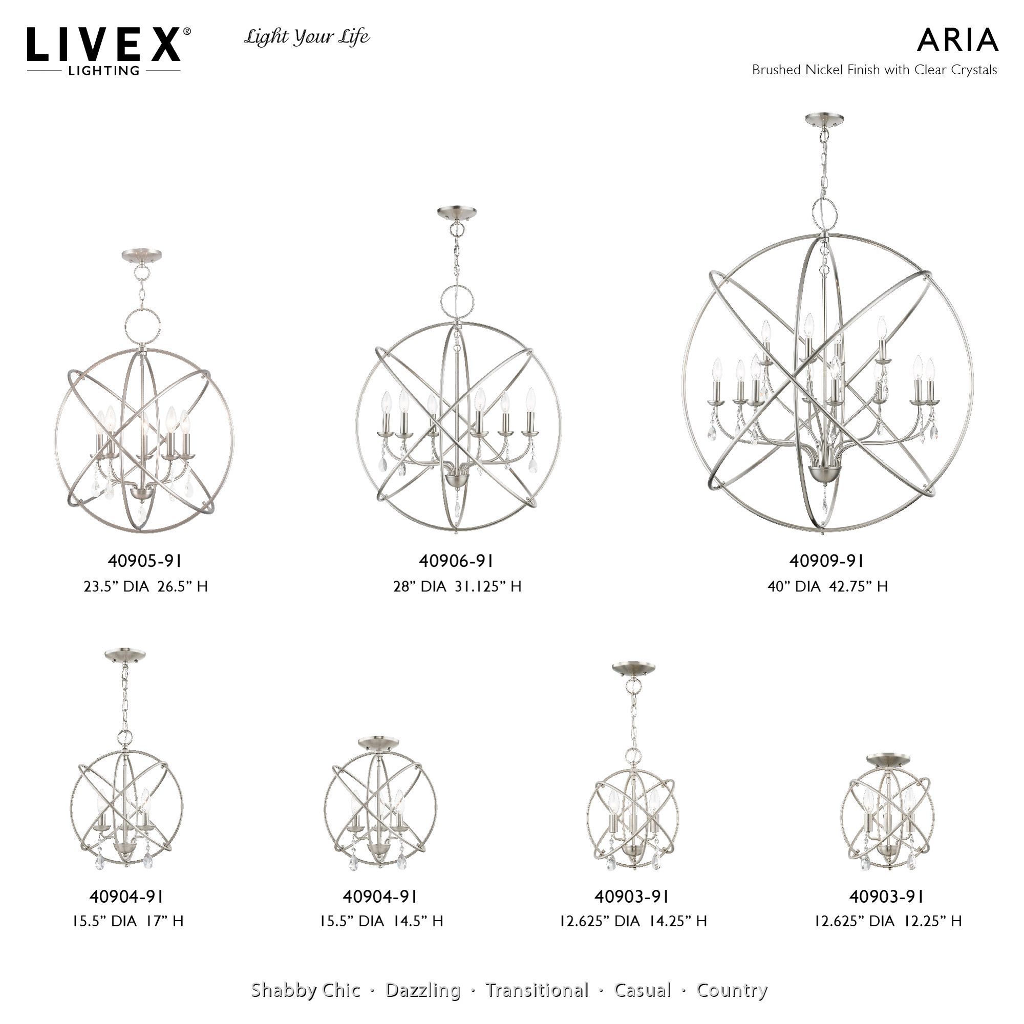 Aria 6 Light Brushed Nickel Globe Pendant Chandelier