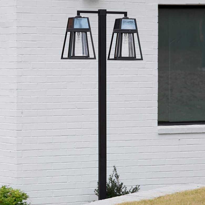 Image 4 Aria 98 1/2" High Black Solar LED 2-Head Post Light w/ Base more views