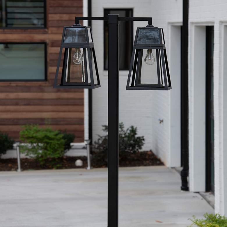 Image 6 Aria 98 1/2" High Black Solar LED 2-Head Post Light w/ Base more views