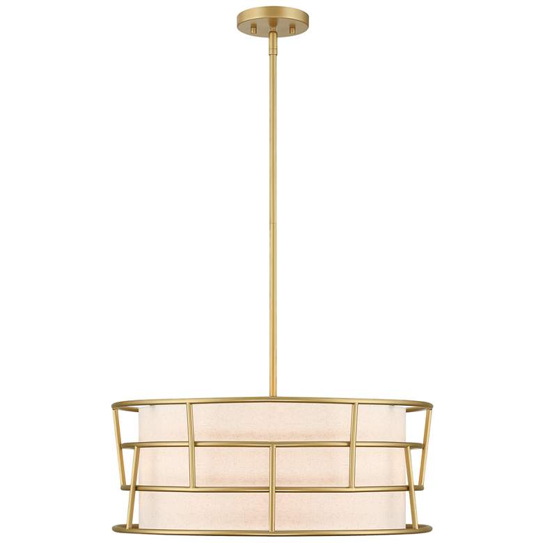 Image 1 Aria Falls 60 Watt 3-Light Golden Mist Drum Pendant with Fabric Shade