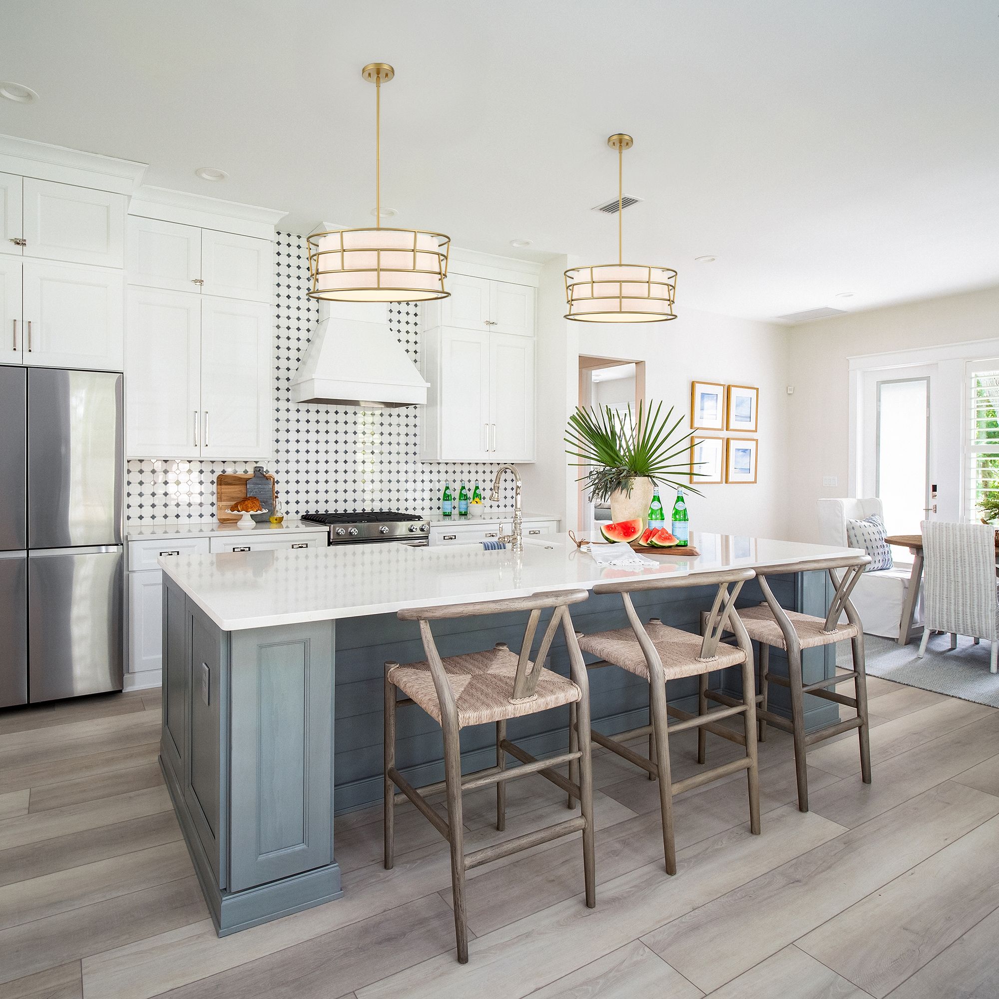 Image 5 Aria Falls 60 Watt 3-Light Golden Mist Drum Pendant with Fabric Shade more views