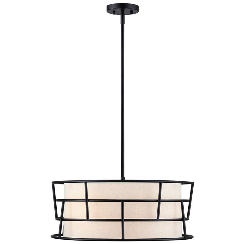 Image 1 Aria Falls 60 Watt 3-Light Matte Black Drum Pendant with Fabric Shade