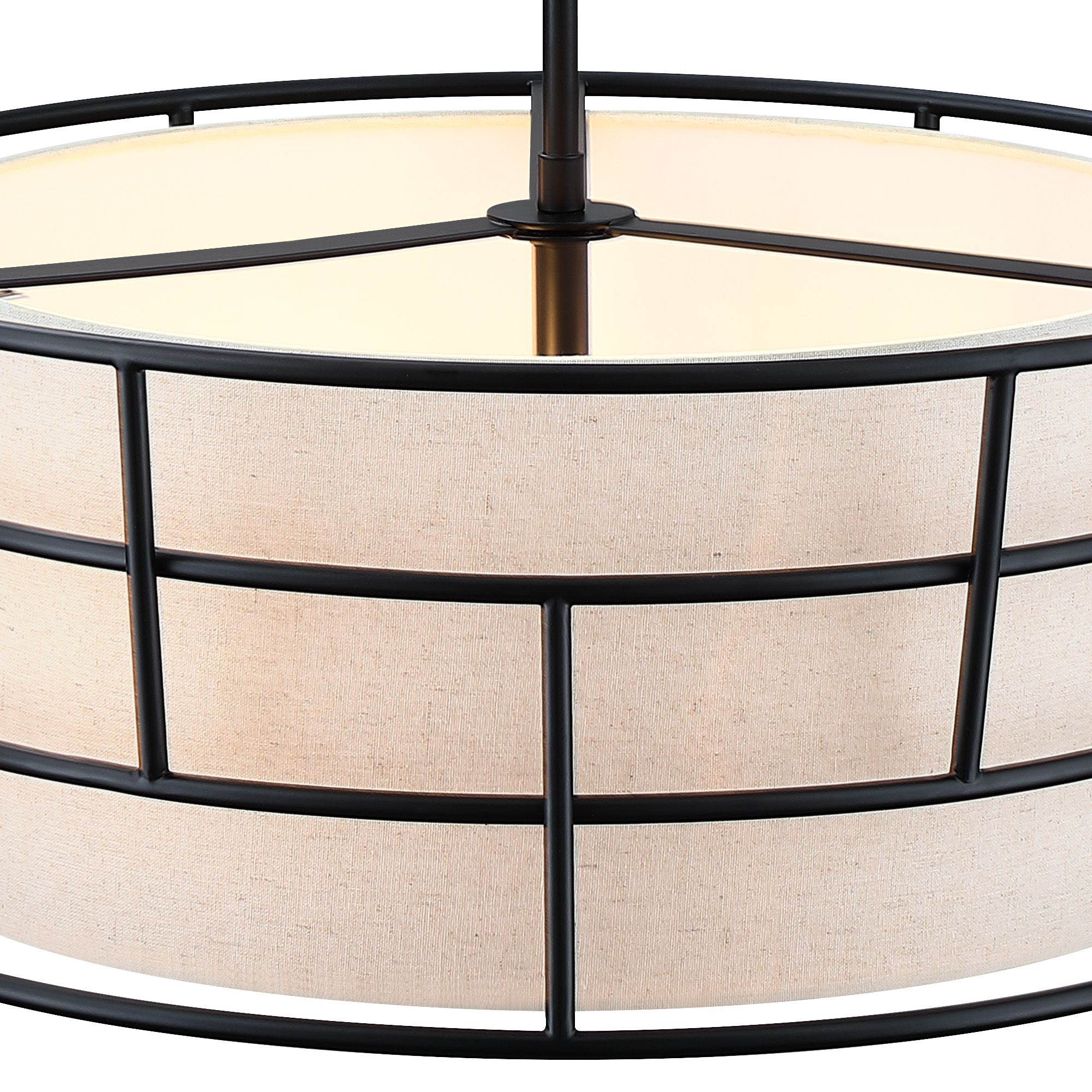 Image 3 Aria Falls 60 Watt 3-Light Matte Black Drum Pendant with Fabric Shade more views