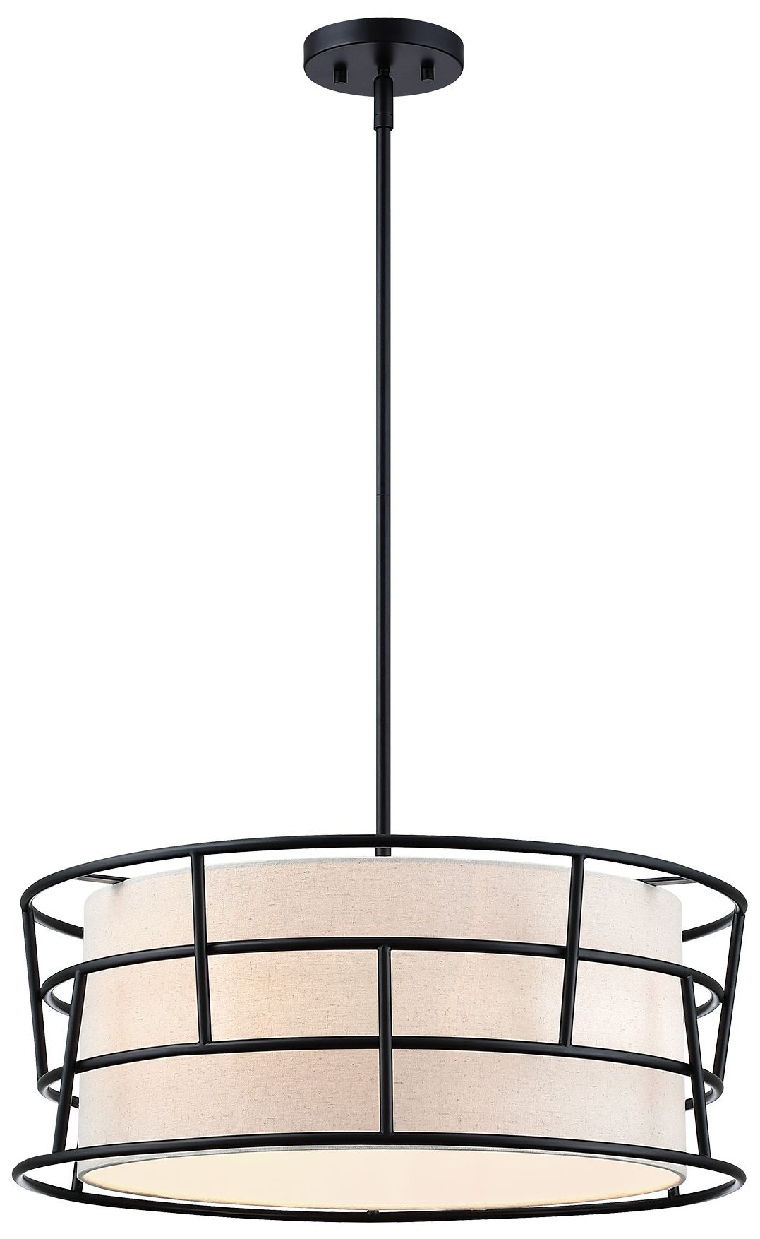 Image 4 Aria Falls 60 Watt 3-Light Matte Black Drum Pendant with Fabric Shade more views
