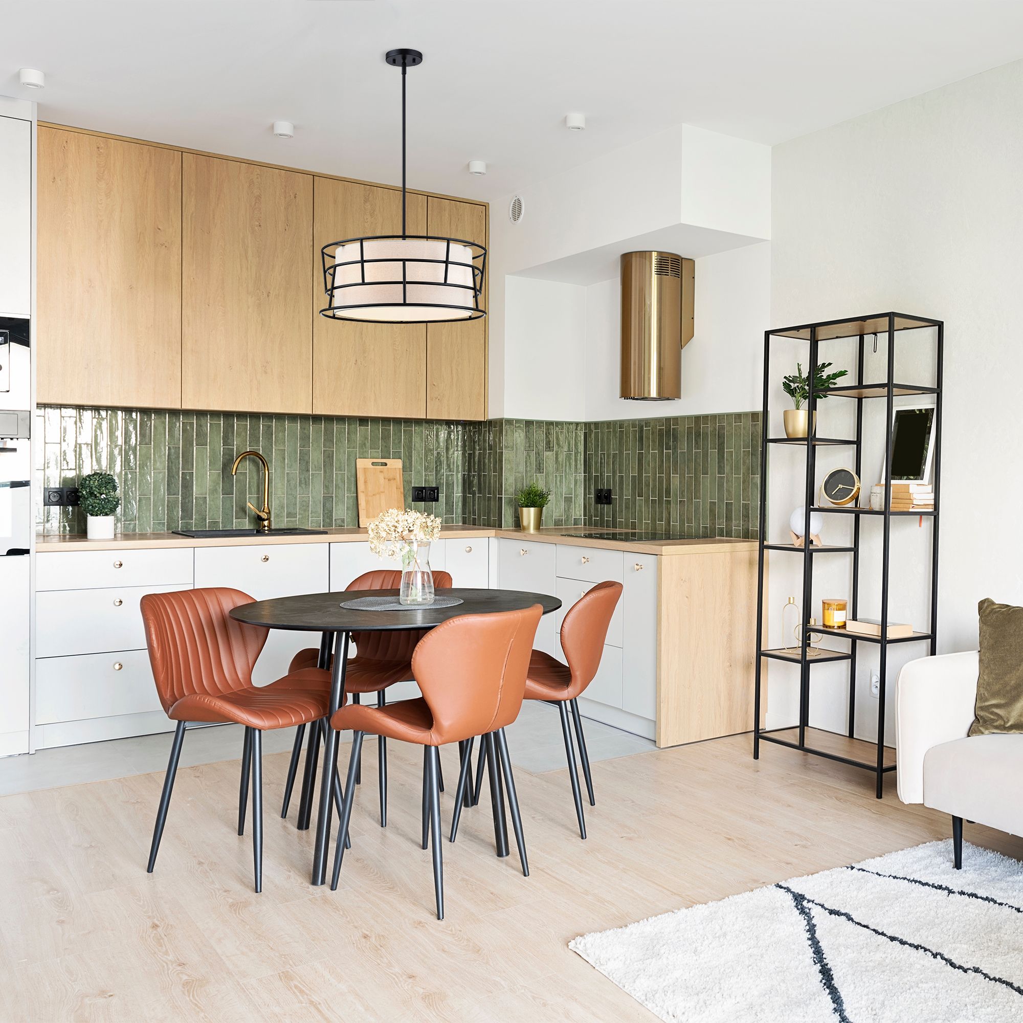 Image 5 Aria Falls 60 Watt 3-Light Matte Black Drum Pendant with Fabric Shade more views