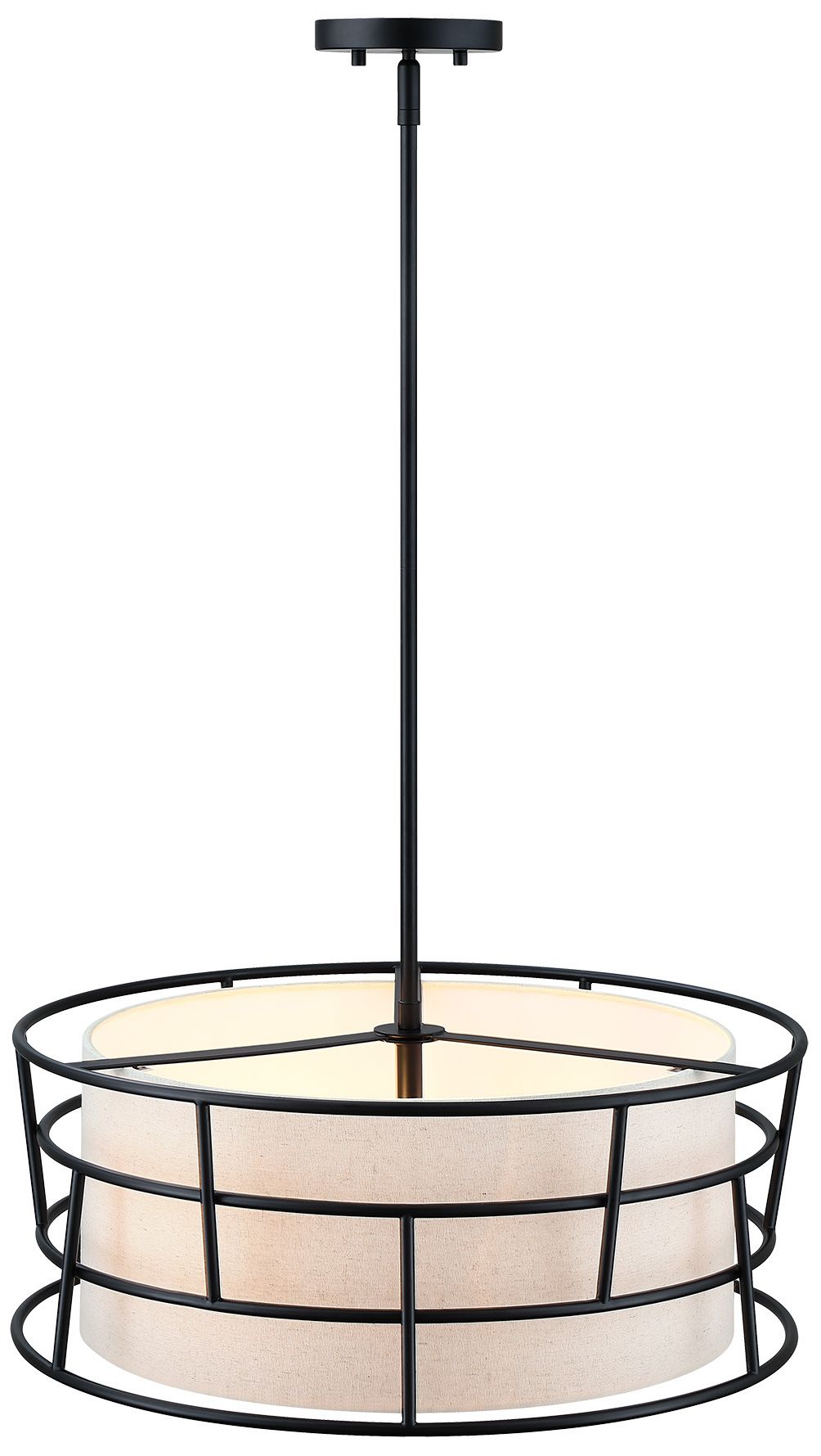 Image 7 Aria Falls 60 Watt 3-Light Matte Black Drum Pendant with Fabric Shade more views
